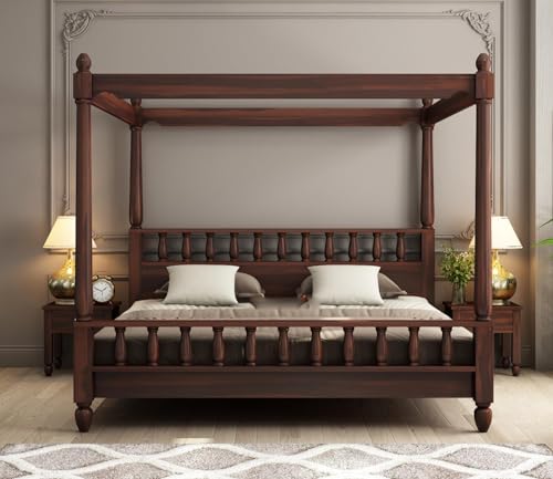 Image of Poster Bed Solid Sheesham Wood King Size Bed for Bedroom, Wooden Double Bed, Cot Bed Furniture 1 Year Warrenty (Walnut Finish)