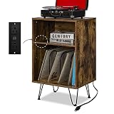 Mufico Record Player Stand, Turntable Stand with Charging Station,Lagre Record Player for 120Lbs Rec