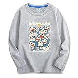 [NCWSDW] ドラえもん 子供服 長袖Tシャツ 春秋 キッズ 男の子 女の子 綿100% 可愛い パジャマ 丸首 プリント トップス グレー 140CM