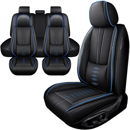 Image of Car Seat Covers for Neon,for Dodge Neon 2000-2005,Leather Full Set Seat Covers,Airbag-Compatible Car Seat Protectors,Waterproof Seat Cover for Cars(Black+Blue,5PCS Only)