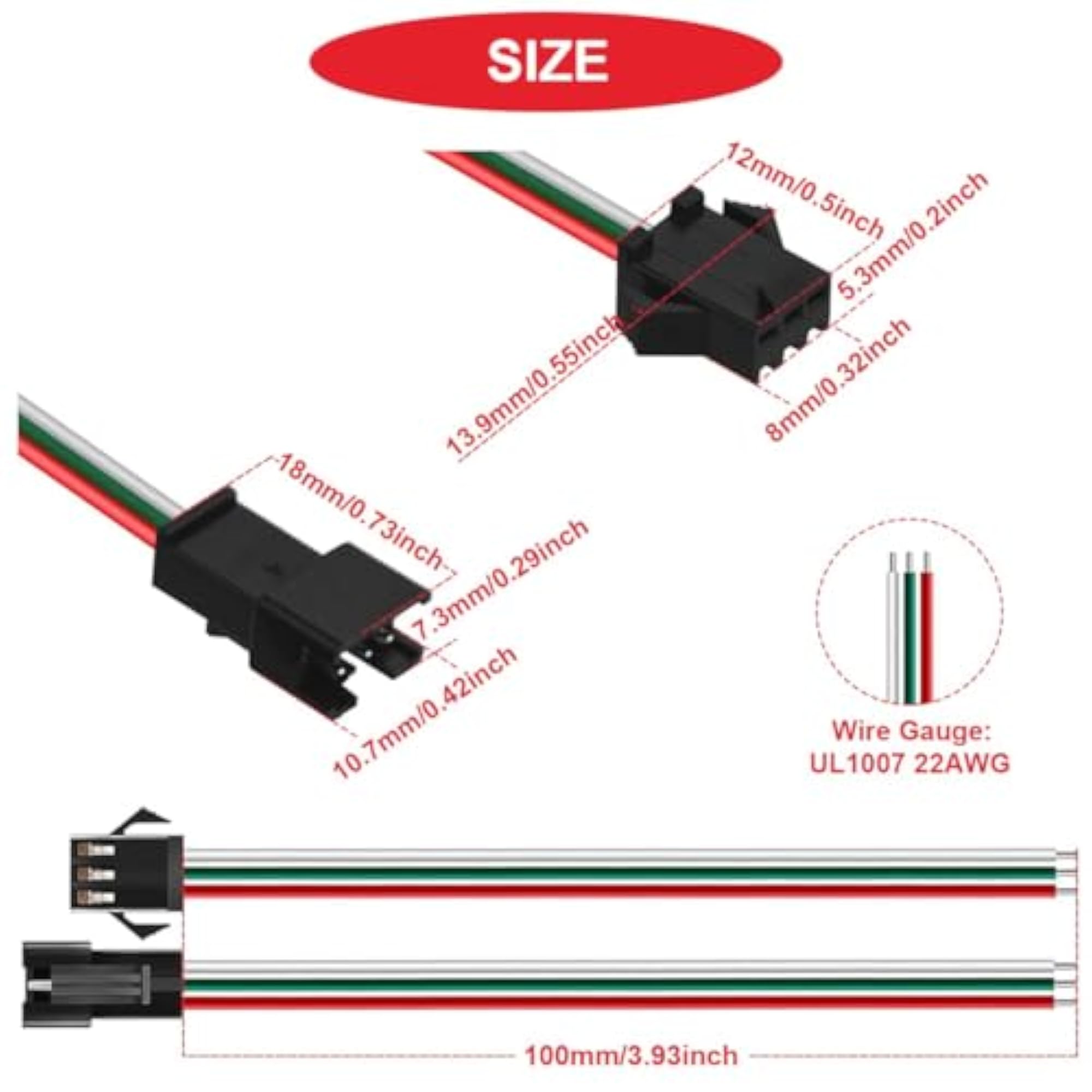 10 Sets JST SM Male Female Plug LED Connector Cable
