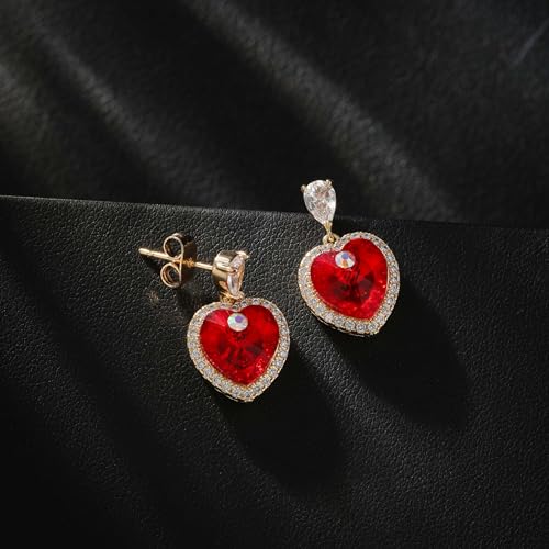 Trendy Austrian Crystal Heart Halo Drop Stud Earrings for Women 14K Gold Plated Dangle Earring Hypoallergenic Jewelry Gift4