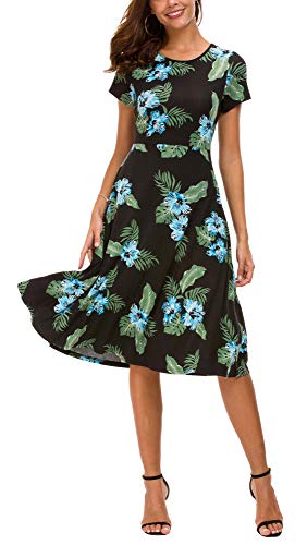 Image of Urban CoCo Women's Floral Print Short Sleeve Flared Midi Dress