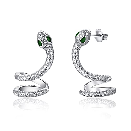 Snake Stud Earrings For Women, 925 Sterling Silver Hypoallergenic For Sensitive Ears Animal Auricle Wrap Goth Cool Dangle Earrings Jewelry Gift For Girl Friend Snake Lover (Green Eyes Snake Earrings) #TOP30