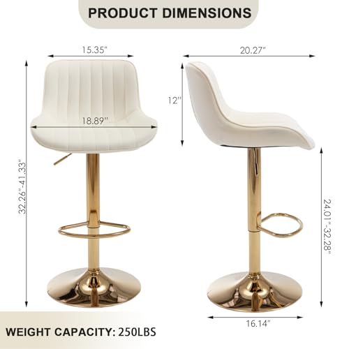 Set de 2 Butacos Kiztir de Terciopelo Beige con Base Dorada Modernos con Respaldo y Descansapiés Ajustables para Barra de Cocina miniatura 3