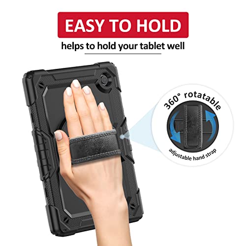 Samsung Galaxy Tab A8 10.5 Inch Case 2022 Sm-X200/X205/X207, [Kids Proof] Ambison Full Body Protective Case With 9H Tempered Glass Screen Protector, 360° Rotatable Kickstand & Hand Strap (Black) #TOP4