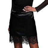 SYHXBWZ Womens Satin Lace Trim Mini Skirt Silk Lace Half Slip Skirt Y2k High Elastic Waist Short Layering Underskirt Extender (Black, L)