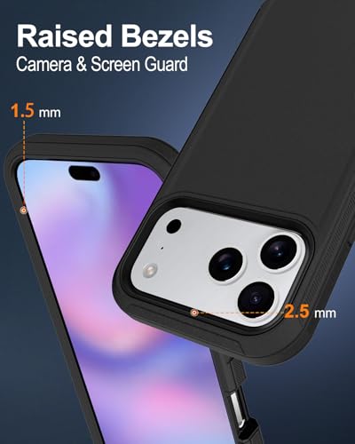 Image of for iPhone 17 Pro Max Case with Port Cover, Rubber Matte, Black | 3-Layer Heavy Duty Armor, 16ft Drop Protection, Non-Slip Shockproof & Anti-Fingerprint