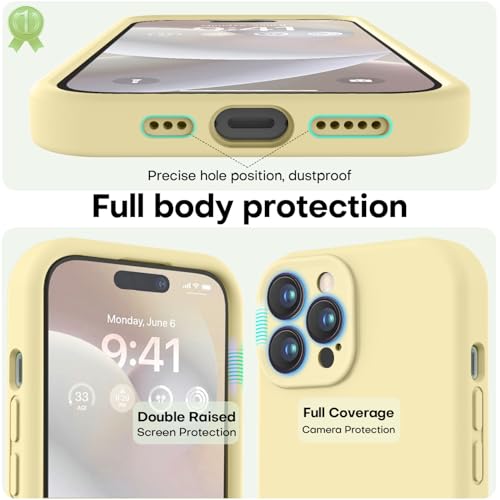 Image of LOVE 3000 Designed for iPhone 14 Pro Max Case, Premium Silicone with [Soft Anti-Scratch Microfiber Lining] Shockproof Protective Phone Case for Men Women Girls 6.7 inch, Creamy Yellow