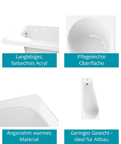 Calmwaters® Raumsparende Eckbadewanne 160x70 cm, Set mit Acrylwanne Essential Small, Wannenträger, Ab- und Überlaufgarnitur, platzsparende Badewanne rechter Ausführung, 160 x 70 cm, Weiß, 99000328 – Bild 3