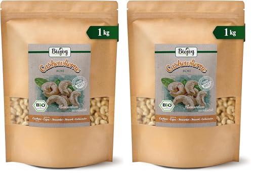 Biojoy Anacardos Crudos Ecológicos (1 kg), naturales y enteras (Paquete de 2)
