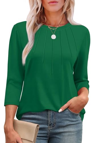 XIEERDUO Tunic Tops for Women Loose Fit Dressy Crewneck 3/4 Length Sleeve Spring Tops for Women 2025 Green St. Patricks Day Shirts S