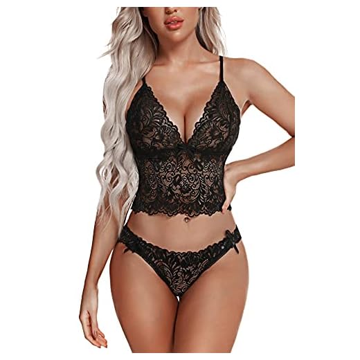 N-K BH-Verlängerungshaken-Einstellhaken 3 Schritte 2 Hakengelenk schwarzer Dessous-Brustknopf 3-teiliges Set Untergrößeneinstellung Nützlich und praktisch 5 Aranmei Damen Sexy Dessous Set BH und Slip Spitze Reizwäsche Set 2 Teilig Nachtwäsche Unterwäscshe, Schwarz, M