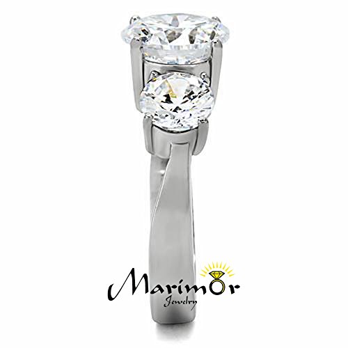 Marimor Jewelry Women's Three Stone Zirconia Stainless Steel Anniversary Engagement Ring Size 5-104