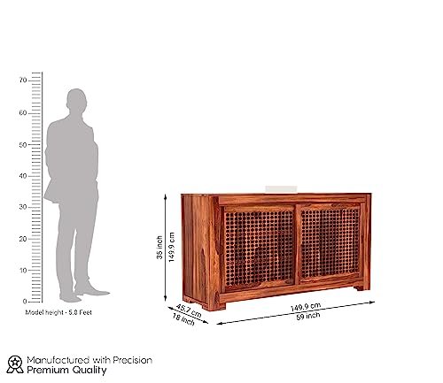 GADWAL FURNITURE Solid Sheesham Wood Wooden Sideboard Storage Cabinet : Ideal for Living Room and Bedroom with Without Drawers and 6-Shelf Storage (Hagborg, Honey Finish)