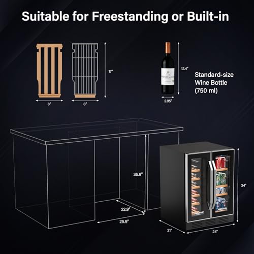 image for ROVSUN 34 Bottle Wine Fridge - Dual Zone Beverage Refrigerator w/Indep
