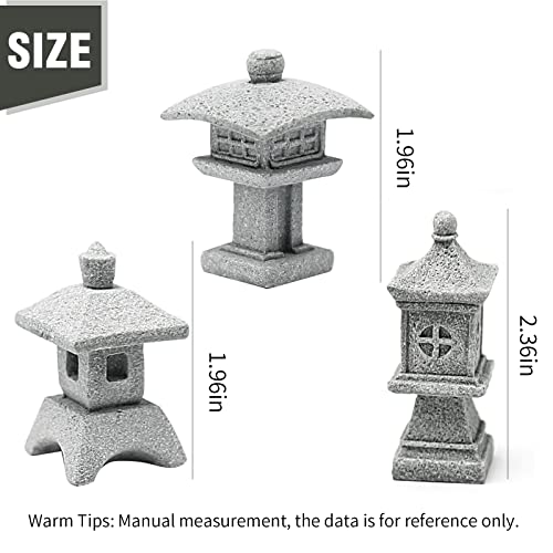 Saihisday 3Pcs Miniature Pagoda Statues, Japanese Style Pagoda Lantern Asian Decor, Square Chinese Pagoda Statue For Zen Garden Indoor Outdoor Decor Micro Rockery Landscape Kit #TOP3