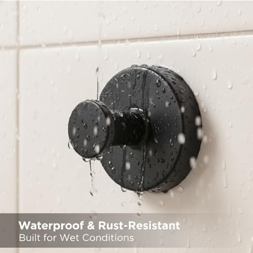 Rykho Suction Hooks for Shower - No Drill Towel Hooks for Bathroom Kitchen Glass Mirror Tile - Stainless Steel Heavy Duty Twist Lock Vacuum Hook Strong Holds Towels Utensils Gear - 2 Pack Black by Rykho - Used condition - Image 3