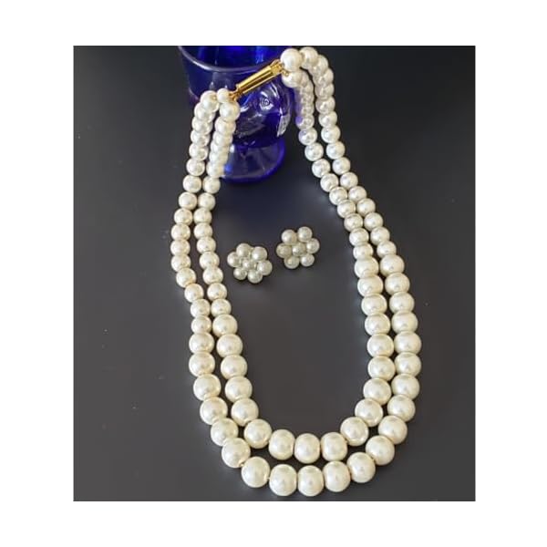 ISLANA 2 Strand Pearl Necklaces With Earring for Women Faux Pearl Choker Necklace for Women Girls White Two Strand Pearls Necklace for Wife Layered Pearl Necklace for Daughter Pearl Gifts, Small, Zinc, No Gemstone - Image 3