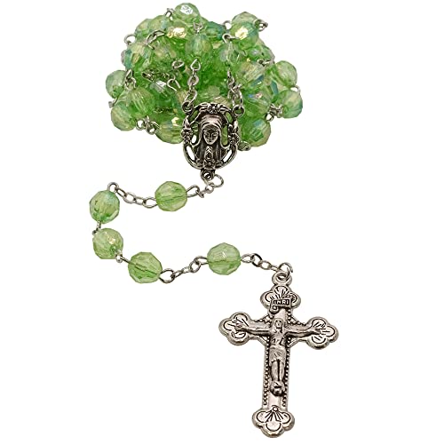 Birthstone Rosary | Multi-Faceted Iridescent Beads with Silver-Tone Center Medal and Crucifix | Great Catholic Gift for First Holy Communion and Confirmation
