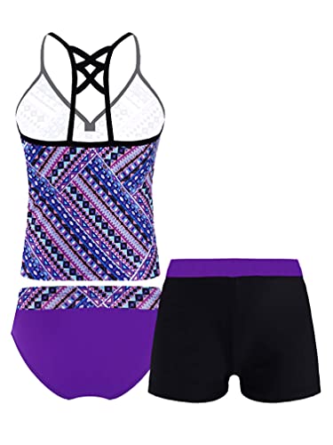 Image of ranrann Girls 3 PCS Floral Printed Tops with with Bottoms Shorts Set Swimwear Swimsuit Bathing Suit