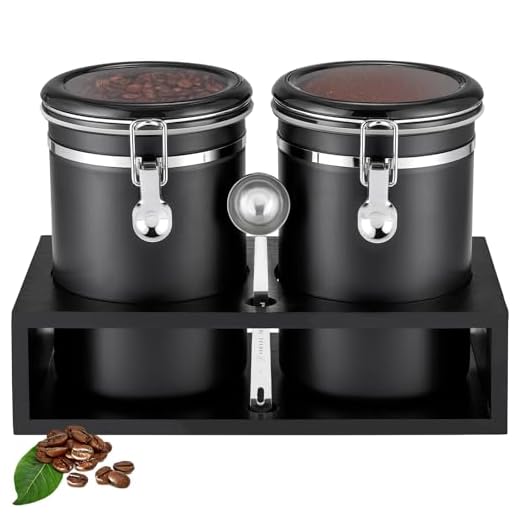 Yangbaga 304 Stainless Steel Coffee Canisters with Shelf,2 x 66 OZ Coffee Station Container for Ground Coffee Bean Storage with Airtight Locking Clamp and Coffee Scoop, Large Capacity Food Storage Jar for Kitchen