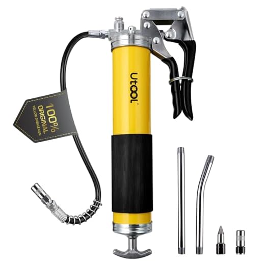 UTOOL Grease Gun, 8000 PSI Heavy Duty Pistol Grip Grease Gun Kit with 14 oz Capacity, 18 Inch Resin Flex Hose, 2 Basic Coupler, 2 Extension Rigid Pipe and 1 Sharp Type Nozzle, Argent Matte Finish
