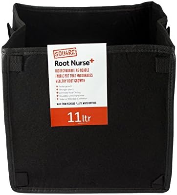 Root Nurse 4 x Fabric Pot, Breathable Pots, Hydroponics Grow Bag Container Plant Litre (4 x 11Ltr Black Square)