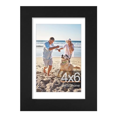decorUhome 4x6 Picture Frame, Display Photos 3.5x5 with Mat or 4x6 Unmatted, Engineered Wood Frame with Plexiglass for Wall and Tabletop Display, Black, Set of 1