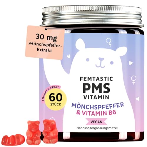 Femtastic PMS Vitamin – mit 30mg Mönchspfeffer pro Portion, Vitamin B6, Zitronenmelissen-Extrakt, Dong-Quai-Extrakt – 60 Gummies (1 Monat Vorrat) – Vegan – Bears with Benefits