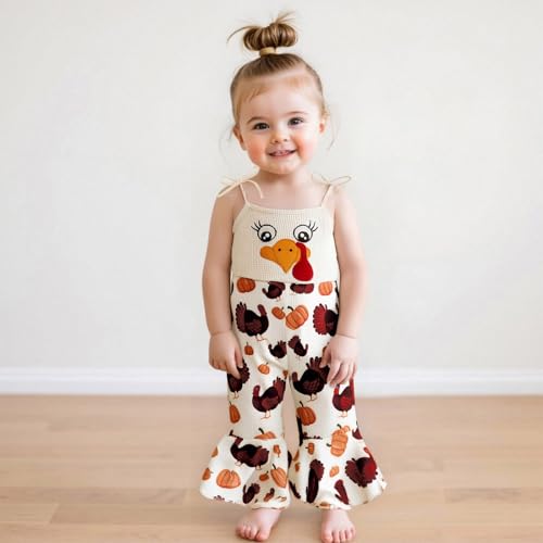 Image of Thanksgiving Baby Girl Outfit Toddler Turkey Romper Overalls Jumpsuit