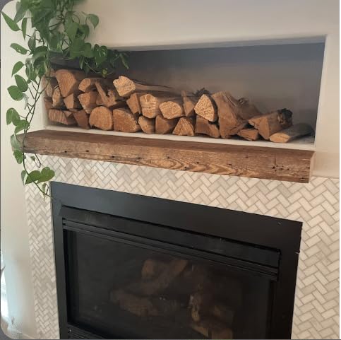 Modern Timber Craft Reclaimed Wood Fireplace Mantel Shelf | Solid Rustic American Barnwood with Floating Shelf Brackets | 2.75" Thickness | 60" L x 8" D, Unfinished - Thumbnail 5