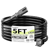 Vockjour 2 Prong AC Power Cord 5Ft Black, Universal Power Cable Replacement for Sony PS5/PS4/PS3 Slim, PlayStation 5 4 3, Xbox One X/S, Xbox Series X/S, TV, Printer-ETL Listed
