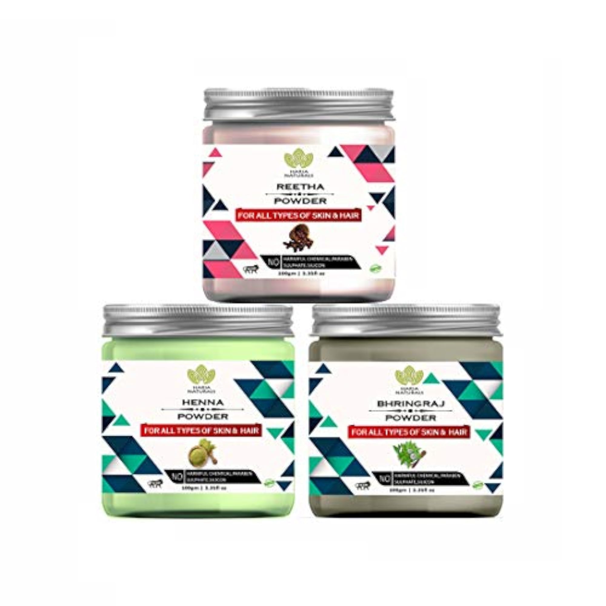 Reetha Powder, Henna Powder & Bhringraj Powder Pack of 3