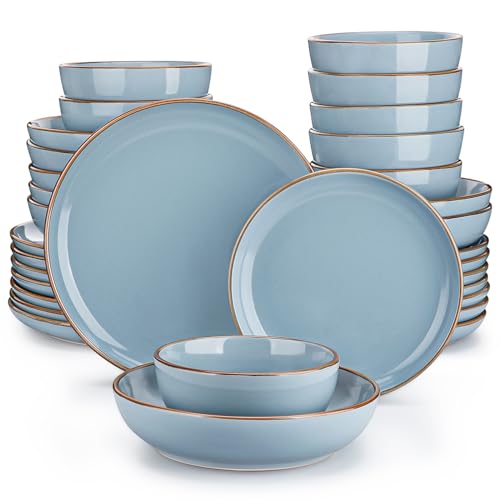 vancasso Dinner Sets, Nymph Blue Plates and Bowls Set, 32-Piece Color Glaze Crockery Set with 10.5in Dinner Plate, 8in Salad Plate, 1340ml Pasta Bowl and 800ml Cereal Bowl