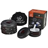 Bulin 12-Teilig Camping Geschirr Set Kochgeschirr Alu Topf Pfannen Outdoor Camping Kochset Faltbar Topfset Leicht Kochtopf für Hiking, Trekking, Rucksackwandern