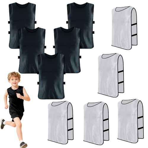AzulLanse 10er Set Fußball Leibchen für Kinde,Trainingsleibchen,36 * 56 cm,ohne Logo,Team-Spiel Bibs,für Kinder Jugend Spiel Sport Fussballtraining Zubehör,Westen fürs Teamtraining (5 black+5 white)
