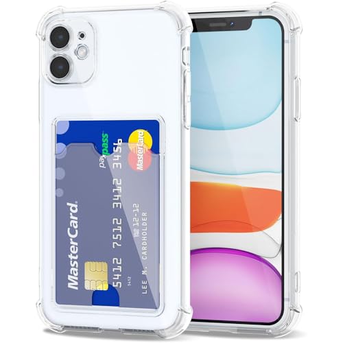 Image of Premium Shockproof Transparent TPU Back Case Cover with Built-in Slim Card Holder Wallet for Apple iPhone 11 - Clear