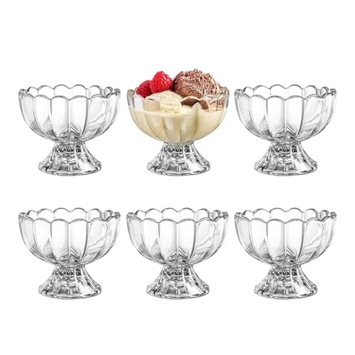 KYY'Z Set of 6 Glass Ice Cream Bowls Sundae Dessert Glasses Mini Glass Trifle Bowls Set of 6 Short Stemmed Ice Cream Serving Dishes Footed Fruit Salad Pudding Dessert Cups 120ml Capacity