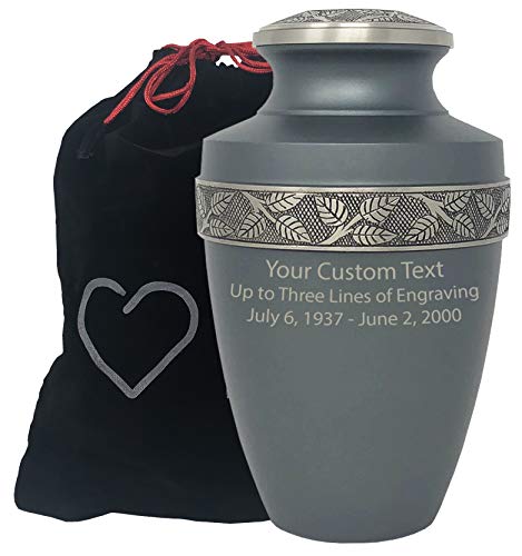 Momentful Life Custom Engraved Revere Rustic Pewter Adult Urn Metal Adult Cremation Urn - Hand Engraved Accents