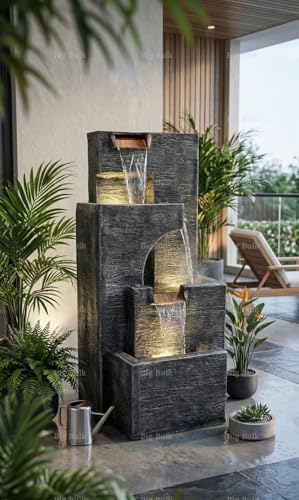 Image of Zig Zag Stairs Stone Look Fiber Fountain for Home Decor /Living Room /Hall /Office /Garden /Room Indoor Outdoor Fountain (39 x 35 x 81cm) (Zig Zag Stairs)