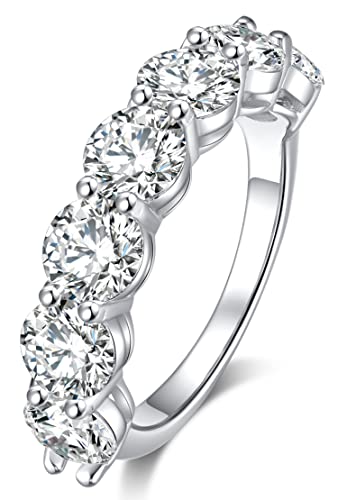 3.5ct Moissanite Engagement Wedding Ring for Women, 7 Stones 925 Sterling Silver D Color VVS Moissanite Promise Ring with Certificate of Authenticity - Main Image