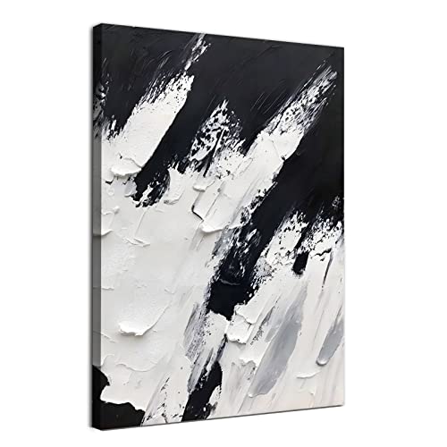 Black and White Canvas Wall Art Abstract Texture Picture 16x24inch No Frame