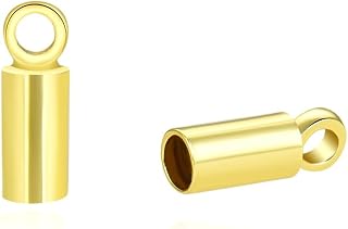 50pcs Adabele Tarnish Resistant Gold Tube Cord End Caps for 2mm Cords | 18K Yellow Gold Plated, Glue In, Secure Cylinder Tip Fastener Terminators for Leather Wire Thread Cord Bracelet Necklace