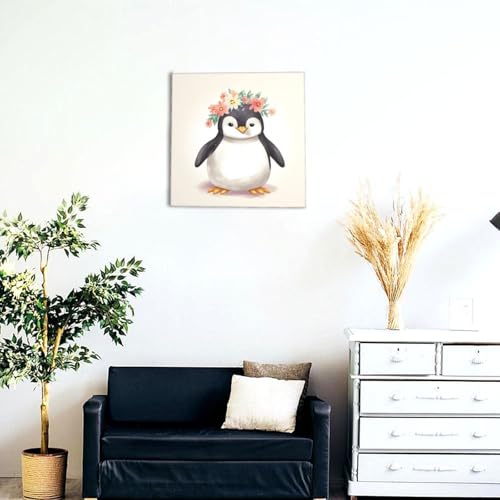 Tableau pingouin fleurs en toile tendue haute définition finition premium