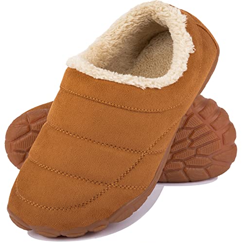 Chausson Homme Fermé Pantoufles Mousse Mémoire Chaussons Extérieur Interieur Antiderapant Pantoufles Hiver Chaud Brun 41 EU Cover