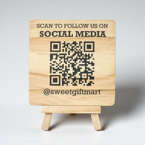 Custom Business Wooden Social Media Sign with QR Code – Personalized Scan to Pay Plaque for Venmo, Cash App, Instagram – Custom Printed Wood Display for Small Business Counter or Booth