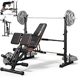 YOLEO 1+X Olympic Weight Bench with Upgraded Roman Chair/Preacher Curl/Leg Extension, Foldable 1870Lbs Wide Bench Press Rack with Ergonomic Support Backrest for Heavy Lifters for Home Gym