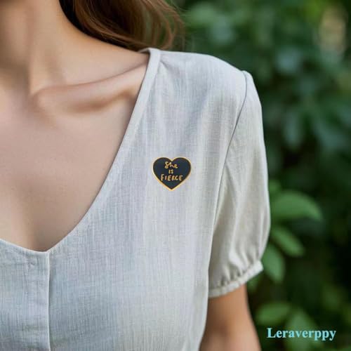 Image of Enamel Pin,She Is Fierce Lapel Pin,Black Heart Brooch,Girls Power Feminist Badge,Inspirational Empowerment Fashion Jewelry,Gift For Girl Women Teen Friend Clothing Decoration DIY Decor