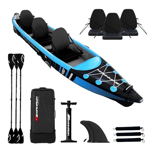 SKINHAWK Premium Drop Stitch Kayak 490 Azul, bote inflable, canoa, para inflar, kayak de aventura, 490 x 85 cm